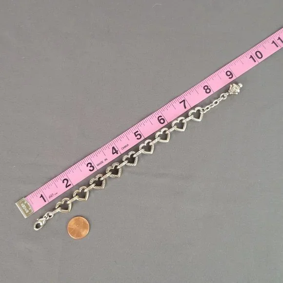 Chunky Silver Tone Linked Hearts Bracelet - Picture 7 of 7